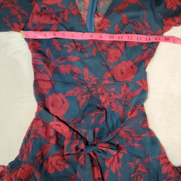 Saints + Secrets V-Neck Navy Front Tie Dress with‎ Red Floral Design - Size XS - Picture 8 of 10